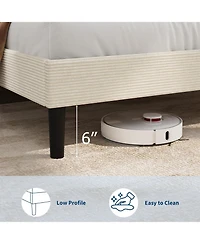 gaomon Full Size Bed Frame with Usb Charging Station, Corduroy Upholstered Platform Bed Frame with Adjustable Storage Headboard, Wooden Slats Support