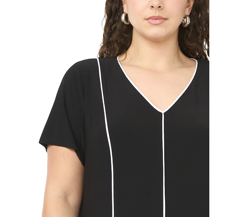 Msk Plus Short-Sleeve Piping Detail Dress