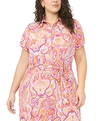 Msk Plus Size Zip Front Printed Midi Dress