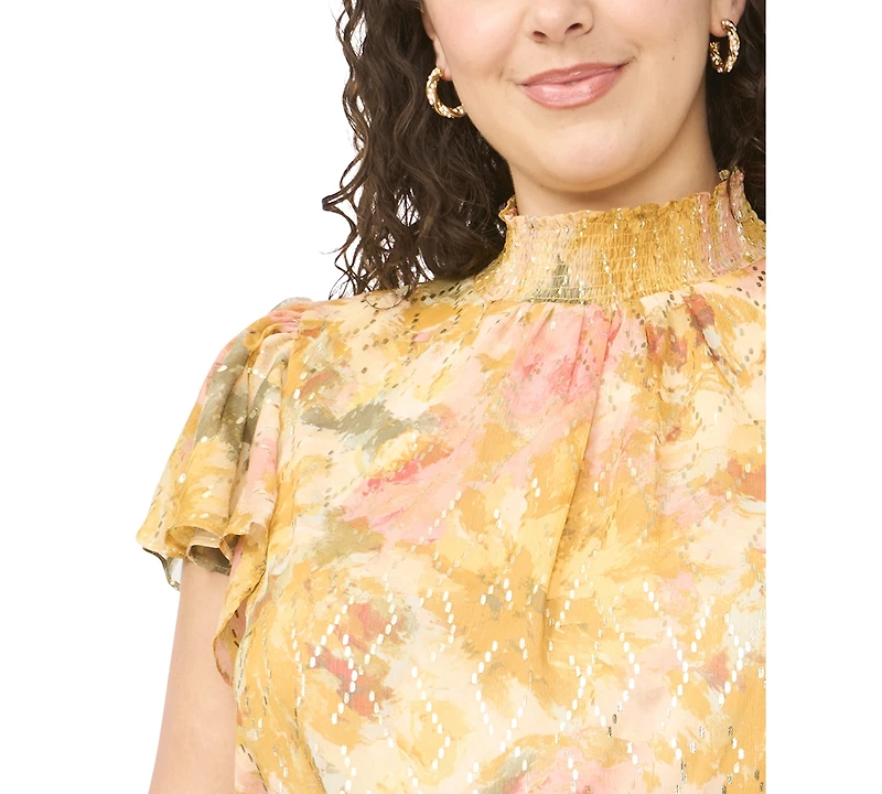 Msk Plus Size Flutter-Sleeve Printed Jumpsuit