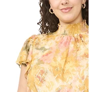 Msk Plus Size Flutter-Sleeve Printed Jumpsuit