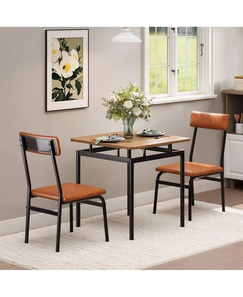gaomon 3Pcs Small Kitchen Table Set for 2, Wooden Dining Table Set for 2, Farmhouse Table Set with Table and Chair for Small Rooms or Flats