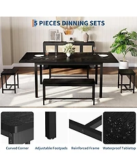 gaomon 5Pcs Dining Table Set for 4-8 People, 63 Large Extendable Kitchen with 2 Benches and Square Stools sets