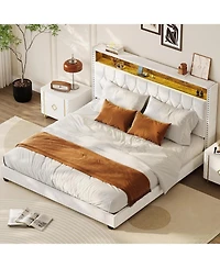 gaomon Bed Frame with Led Lights and Charging Station