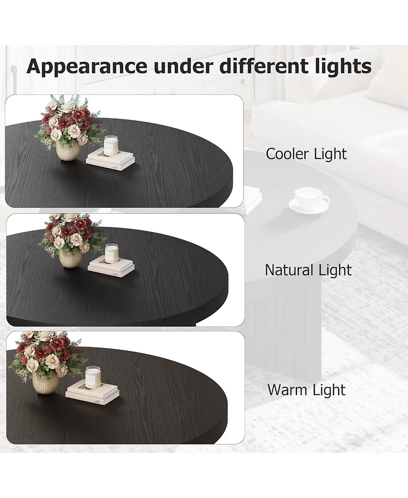 gaomon 335" Round Coffee Table, Circle Center Table with Fluted Legs & 13" Thick Top, Accent Cocktail Tables for Living Room, Bedroom, Easy