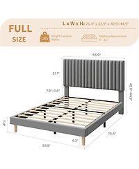 gaomon Full Size Velvet Platform Bed Frame with Vertical Channel Tufted Adjustable Headboard, Sturdy Wooden Slats, No Box Spring Needed