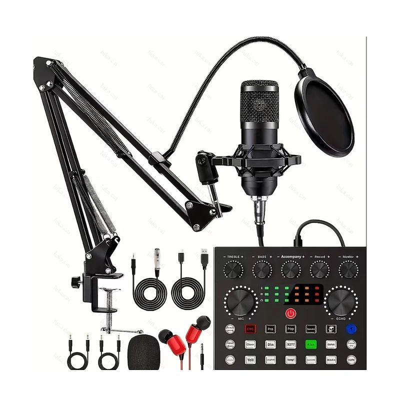 ZealSound Podcast Equipment Bundle Audio Interface with All In One Live Sound Card Professional Condenser Microphone for Recording Live Streaming