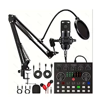 ZealSound Podcast Equipment Bundle Audio Interface with All In One Live Sound Card Professional Condenser Microphone for Recording Live Streaming