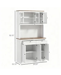 Yigii 71" Kitchen Cabinet with Microwave Stand, 8 Compartments, 2 Drawers, Adjustable Shelves, Modern Design