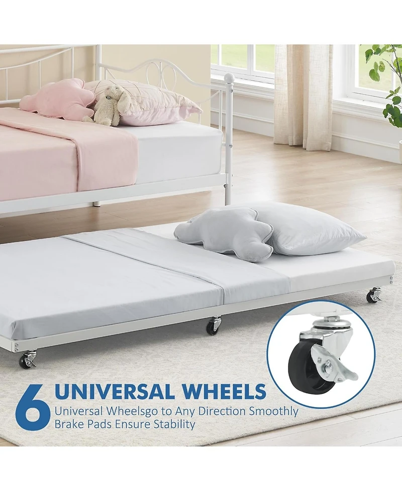gaomon Twin Heart-Shaped Metal Sofa Bed Frame With Underbed Set, Daybed With Trundle With Steel Slat Support