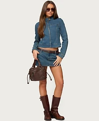 Edikted Women's Josiee Stretchy Denim Moto Jacket