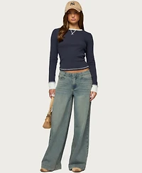 Edikted Women's Rora Contrast Long Sleeve Waffle Top