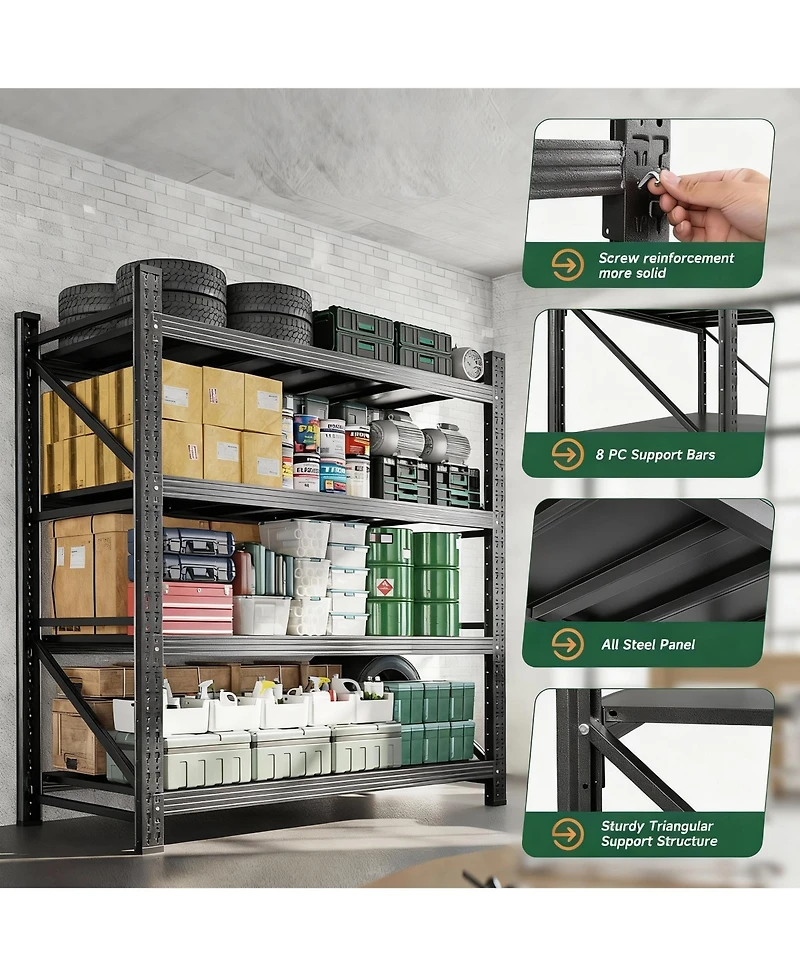 Yigii Heavy Duty 48" Wx 70" H Garage Shelving, 4-Tier, Adjustable, 3000 lbs Capacity