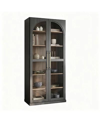 Yigii 67" Glass Display Cabinet with 6-Tier Adjustable Shelves for Home & Camp Commercial Use