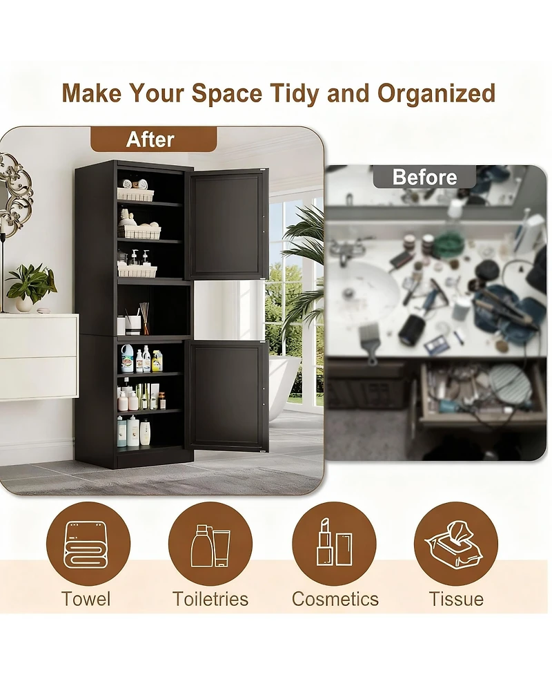 Yigii Tall Narrow Bathroom/Kitchen Storage Cabinet with 2 Doors & 4 Shelves