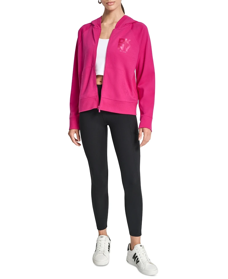 Dkny Women's Stacked Satin Logo Full-Zip Hoodie
