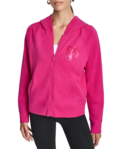 Dkny Women's Stacked Satin Logo Full-Zip Hoodie