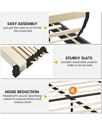 gaomon Queen Upholstered Platform Bed Frame, Frame with Adjustable Button-Tufted Wing Back Headboard, Heavy-Duty Slats Support