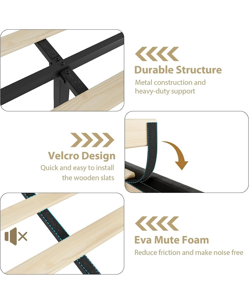 gaomon Bed Frame, Platform Bed Frame with Velvet Upholstered 50.2'' Headboard, Rivet Decoration, Strong Wooden Slats, No Box Spring Needed