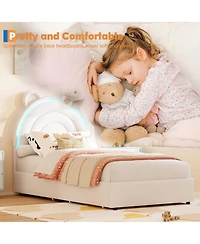 gaomon Twin Size Bed Frame with 2 Storage Drawers, Velvet Upholstered Platform Bed with Rainbow Headboard for Kids