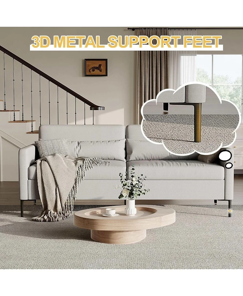 gaomon 80in Comfy Couch, 3 Seater Sofa with Metal Legs, Deep Seat Sofa with Linen Fabric Modern Sofa Couch for Living Room, Apparment, Office