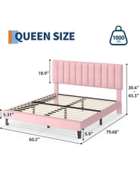 gaomon Velvet Upholstered Platform Bed Frame with Adjustable Headboard, No Box Spring Needed, Easy Assembly