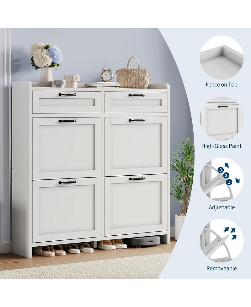 gaomon Shoe Cabinet with 4 Flip Drawers & 2 Top Drawers,Wooden Shoe Organizer with Adjustable Shelves,Freestanding Hidden Shoe Storage