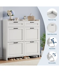 gaomon Shoe Cabinet with 4 Flip Drawers & 2 Top Drawers,Wooden Shoe Organizer with Adjustable Shelves,Freestanding Hidden Shoe Storage