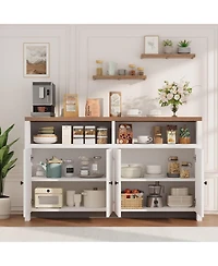 gaomon 55" Farmhouse Buffet Sideboard Cabinet, Large Wood Storage with 4 Doors & Adjustable Shelves, Coffee Bar for Kitchen, Dining Room