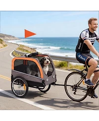 Aostirmotor Foldable Pet Bike Trailer Carrier for Dogs & Small Animals, Collapsible Bicycle Attachment