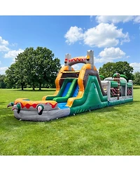 HeroKiddo T-Rex Adventure 42' Inflatable Obstacle Course with Water Slide – Dinosaur Theme, Commercial Grade Pvc Vinyl, Ultimate Backyard Challenge