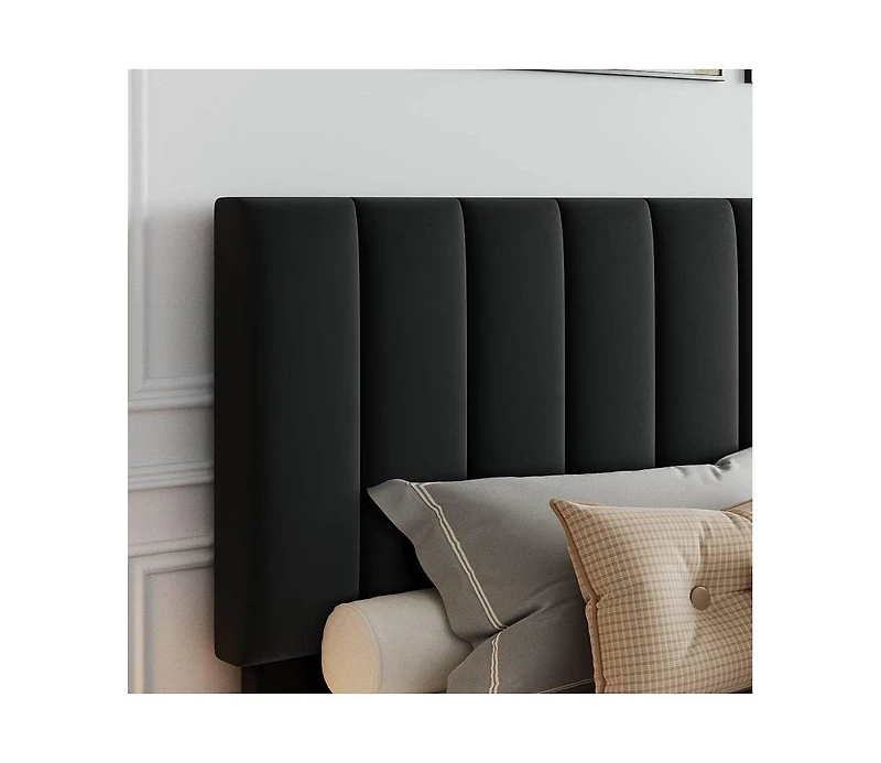 gaomon Queen Velvet Upholstered Platform Bed Frame with Adjustable Tufted Headboard, No Box Spring Needed