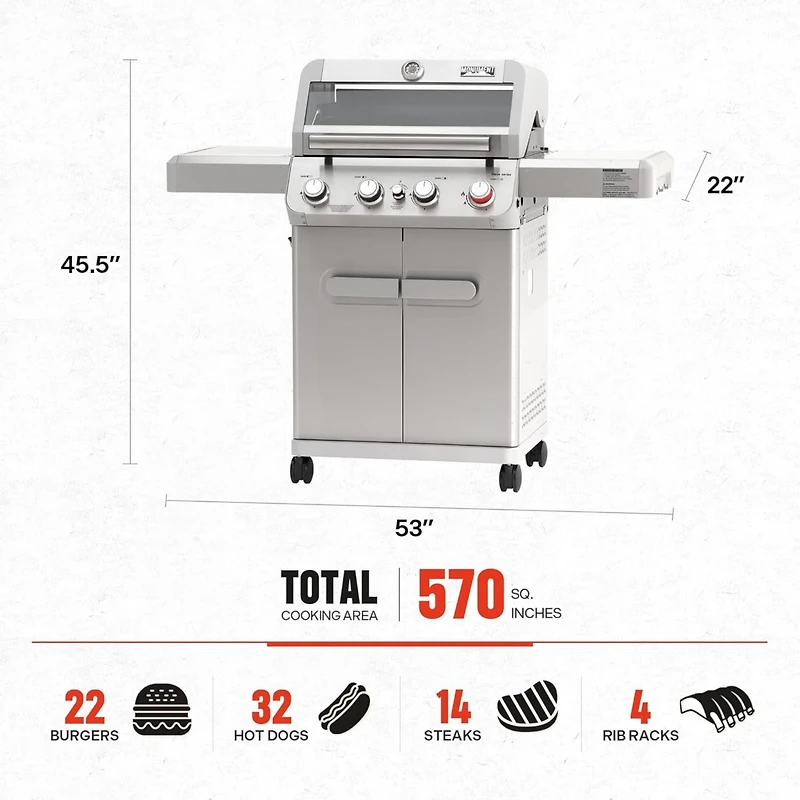 Monument Grills Mesa 410MBZ Propane Gas Grill with Broil-Zone and Glass Clearview