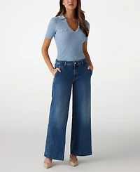 Guess Women's Zoya Wide-Leg Faded High-Rise Jeans