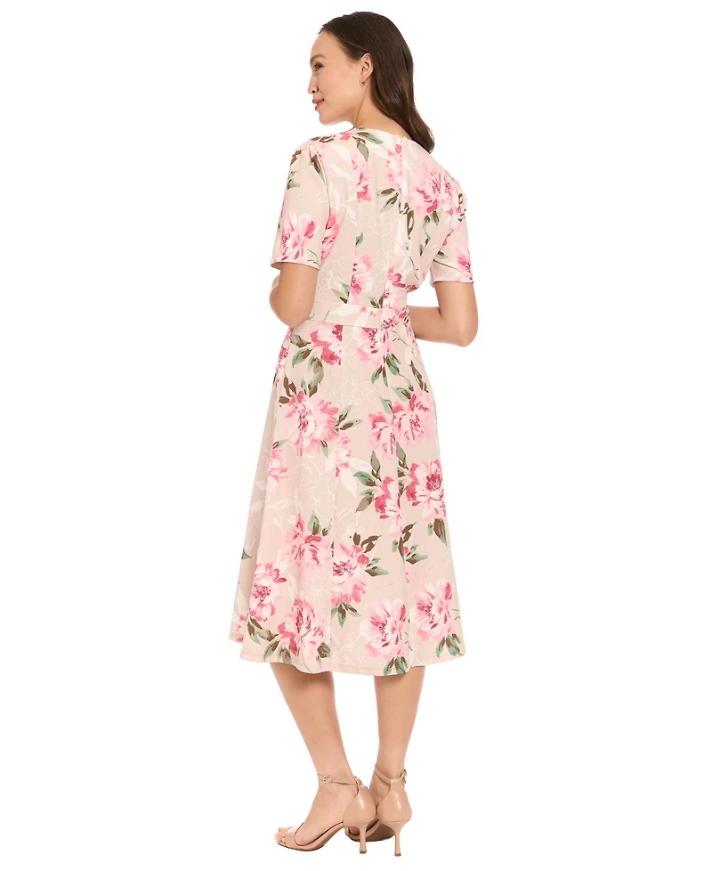 London Times Petite Printed Short-Sleeve Dress
