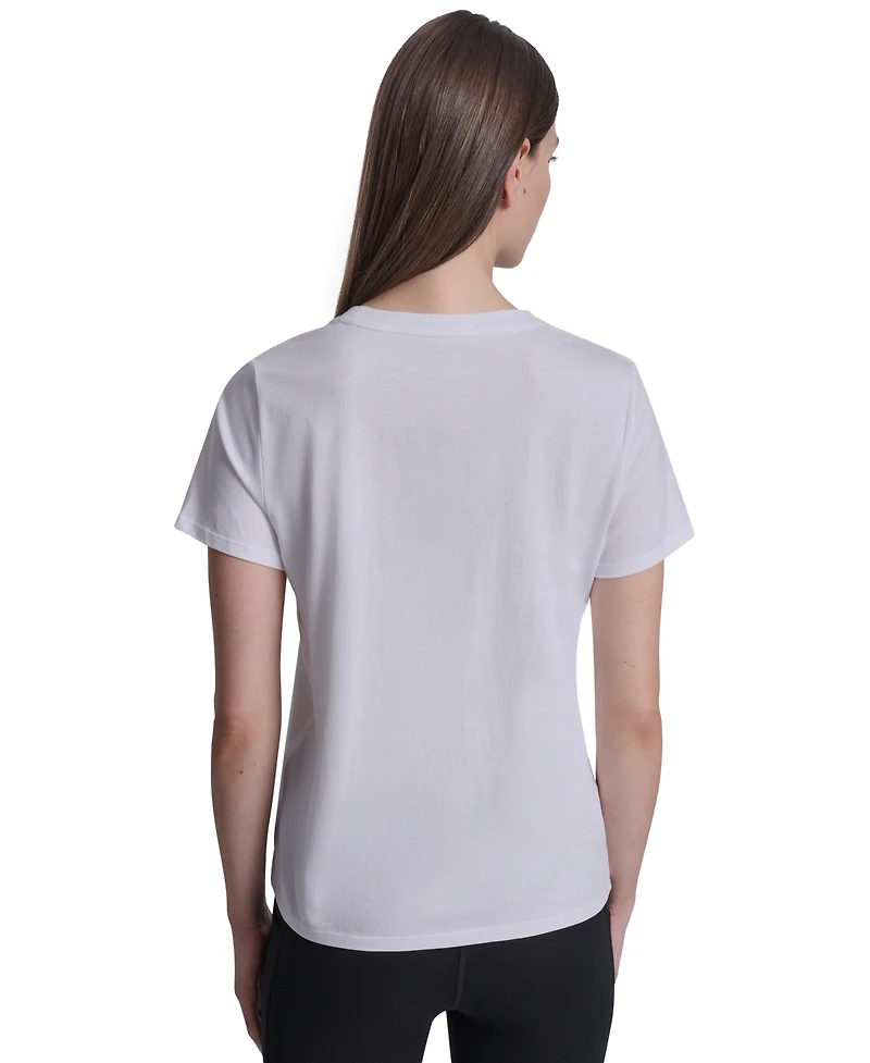 Dkny Sport Women's Rhinestone Varsity Logo Relaxed Fit Pull-On T-Shirt