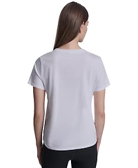 Dkny Sport Women's Rhinestone Varsity Logo Relaxed Fit Pull-On T-Shirt