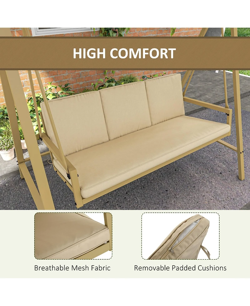 Outsunny 3-Seat Porch Swing with Canopy & Removable Cushions,