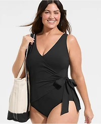 Lands' End Plus Side Tie Wrap One Piece Swimsuit
