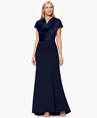 Betsy & Adam Petite Cowl Neck Long Ball Gown