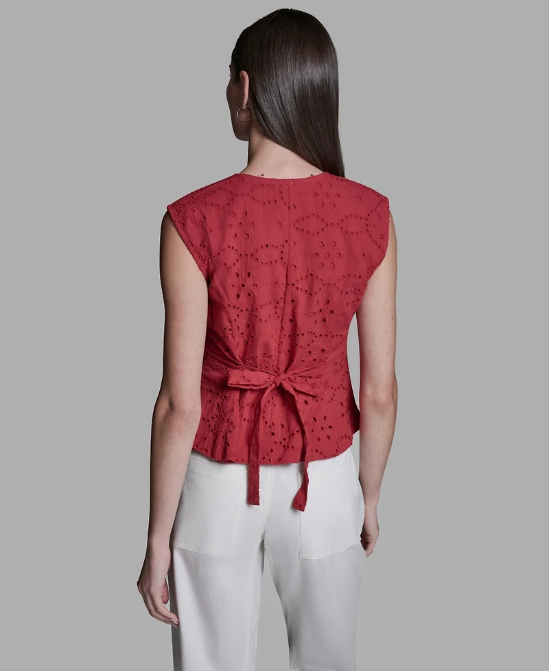 Bcbg Women's Eyelet Detail Sleeveless Square Neck Peplum Top