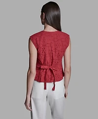 Bcbg Women's Eyelet Detail Sleeveless Square Neck Peplum Top