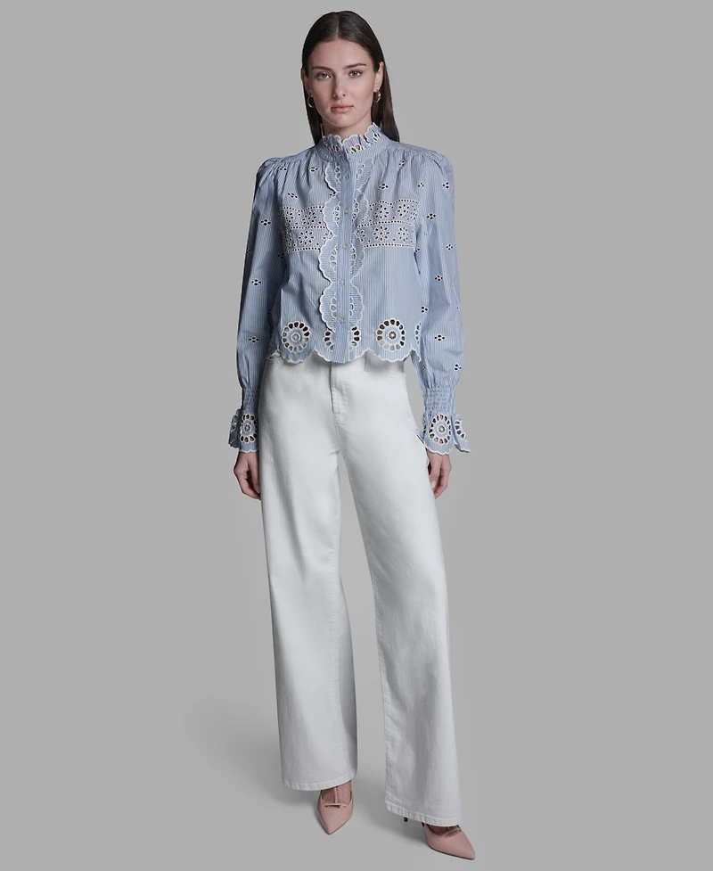 Bcbg Women's Collared Neck Scallop Hem Top