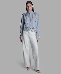 Bcbg Women's Collared Neck Scallop Hem Top