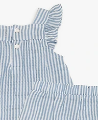 7 For All Mankind Baby Girls' Square Neck Top and Shorts, 2-Piece Set