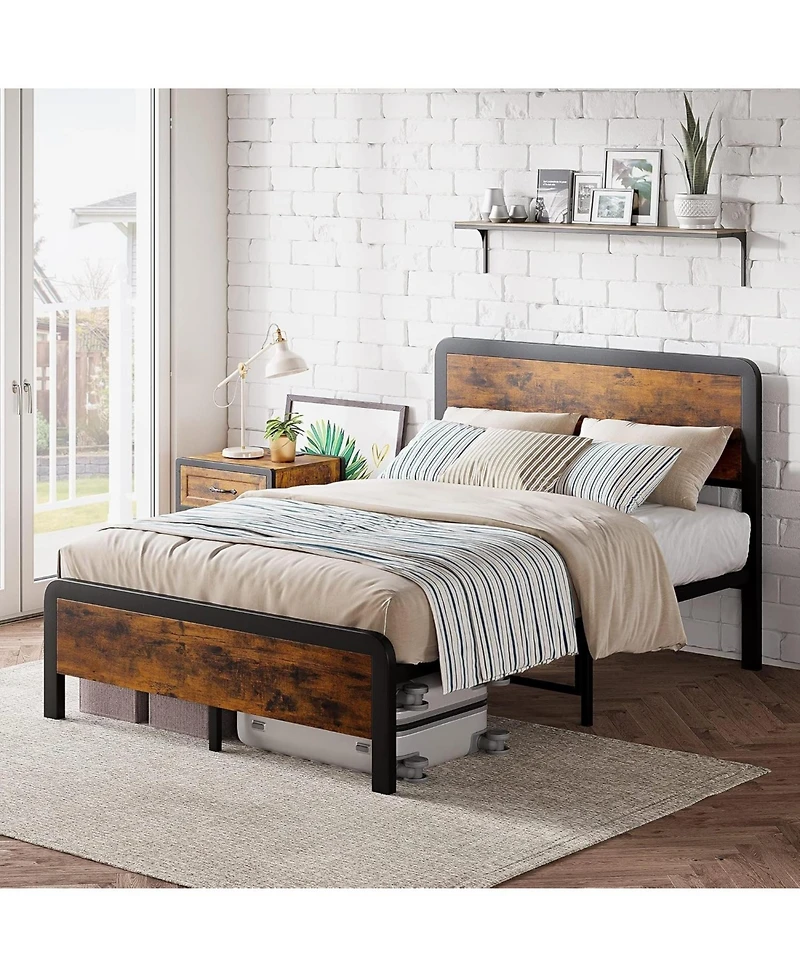 Gaomon Wood Platform Bed Frame with Headboard and Footboard, Safety Rounded Corners and Metal Slat Support