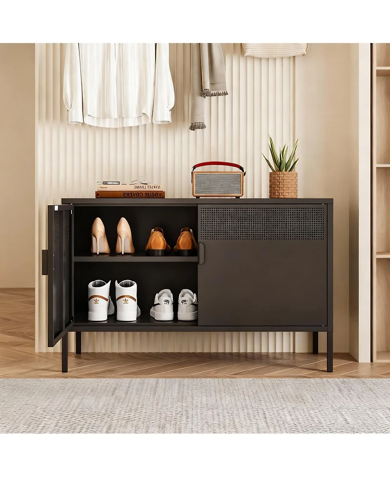 Yigii Metal Storage Cabinet with Adjustable Shelves and Mesh Doors