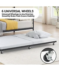 gaomon Metal Daybed with Trundle Bed, Twin Size Day Bed with Headboard and Heavy Duty Steel Slats Support, Mattress Foundation Platform Sofa Bed