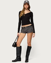 Edikted Women's Larna V Neck Ribbed T Shirt