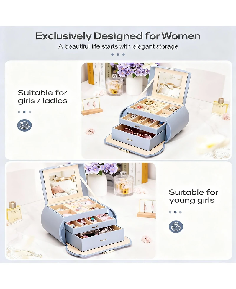 Yigii Pu Leather Jewelry Organizer with Mirror and Lock